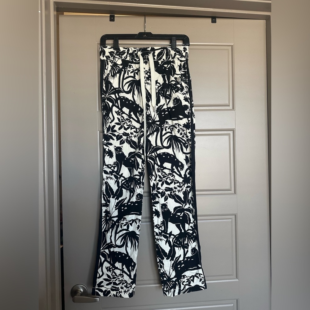 Maeve Anthropologie Black White Floral Cat Tenley Twill Track High Rise Pants XS